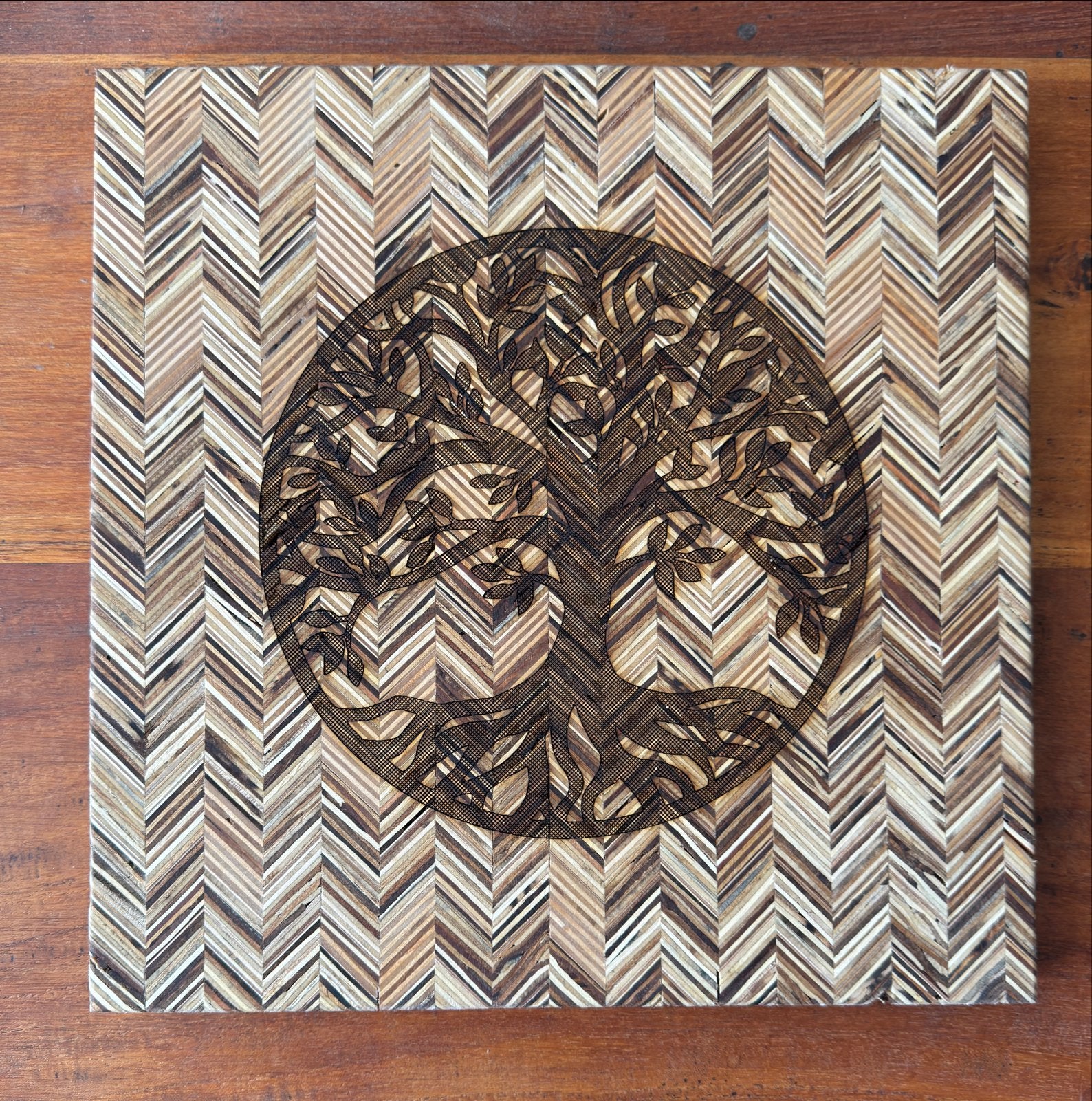 Houten decoratieplank met levensboom, handgemaakt, Hout, Ophalen of Verzenden, Bruin, Landelijk