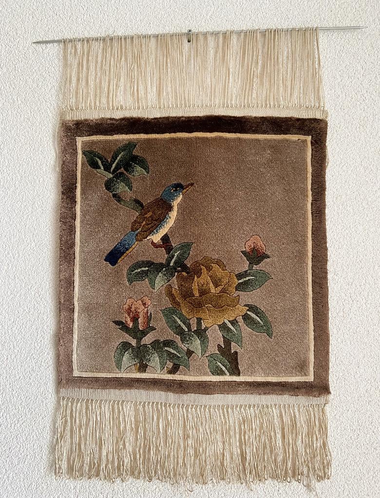 Vintage Wanddecoratie Chinese Zijde Vogel Bloem 50 cm, Ophalen of Verzenden