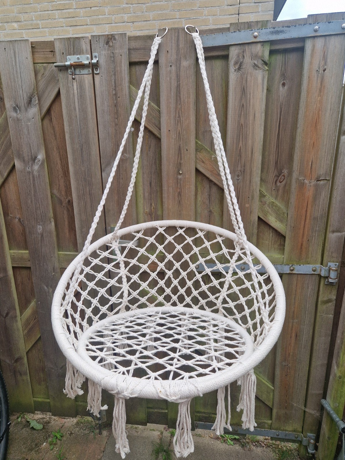 Comfortabele Macramé Hangstoel - Wit, Ophalen, Gebruikt, Opvouwbaar, Eenpersoons