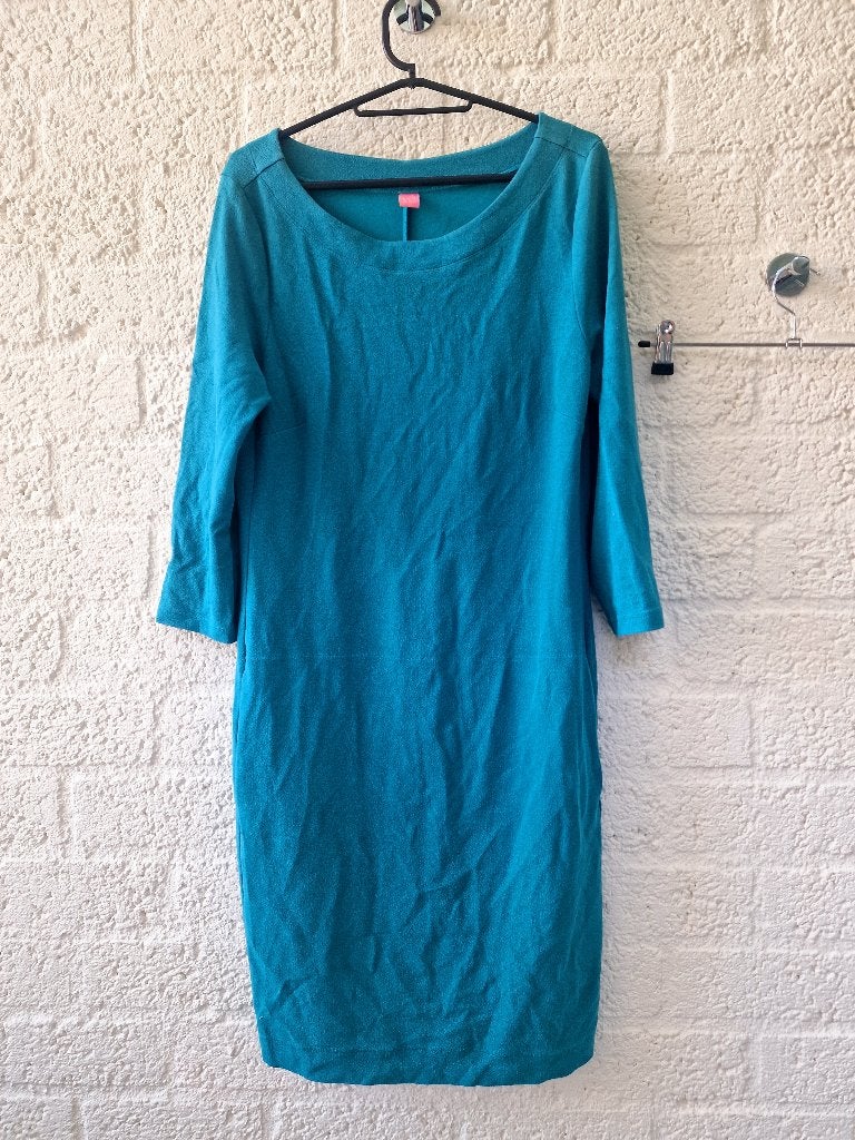 Kyra & Ko jurk petrol M 3/4 mouw stretch, Kleding | Dames, Jurken, Maat 38/40 (M), Blauw, Ophalen of Verzenden, Zo goed als nieuw