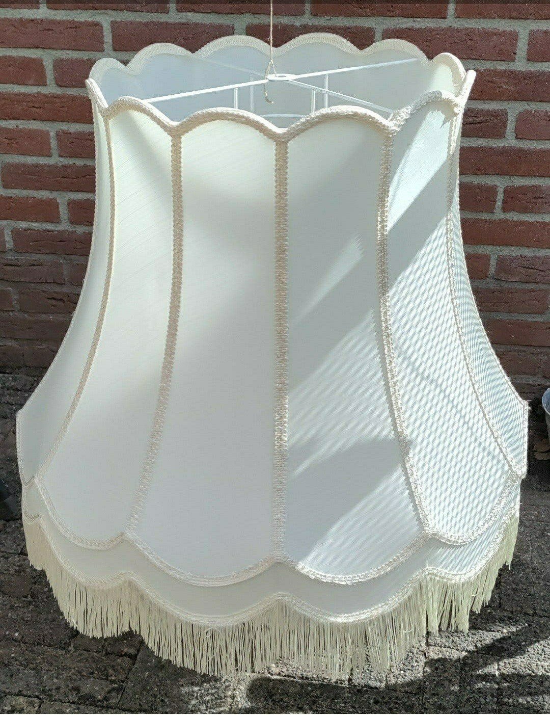 Lampenkap met Franjes,1960,Crème,Wit,Mid-Century,textiel, Huis en Inrichting, Lampen | Lampenkappen, Ophalen, Overige typen, Rond