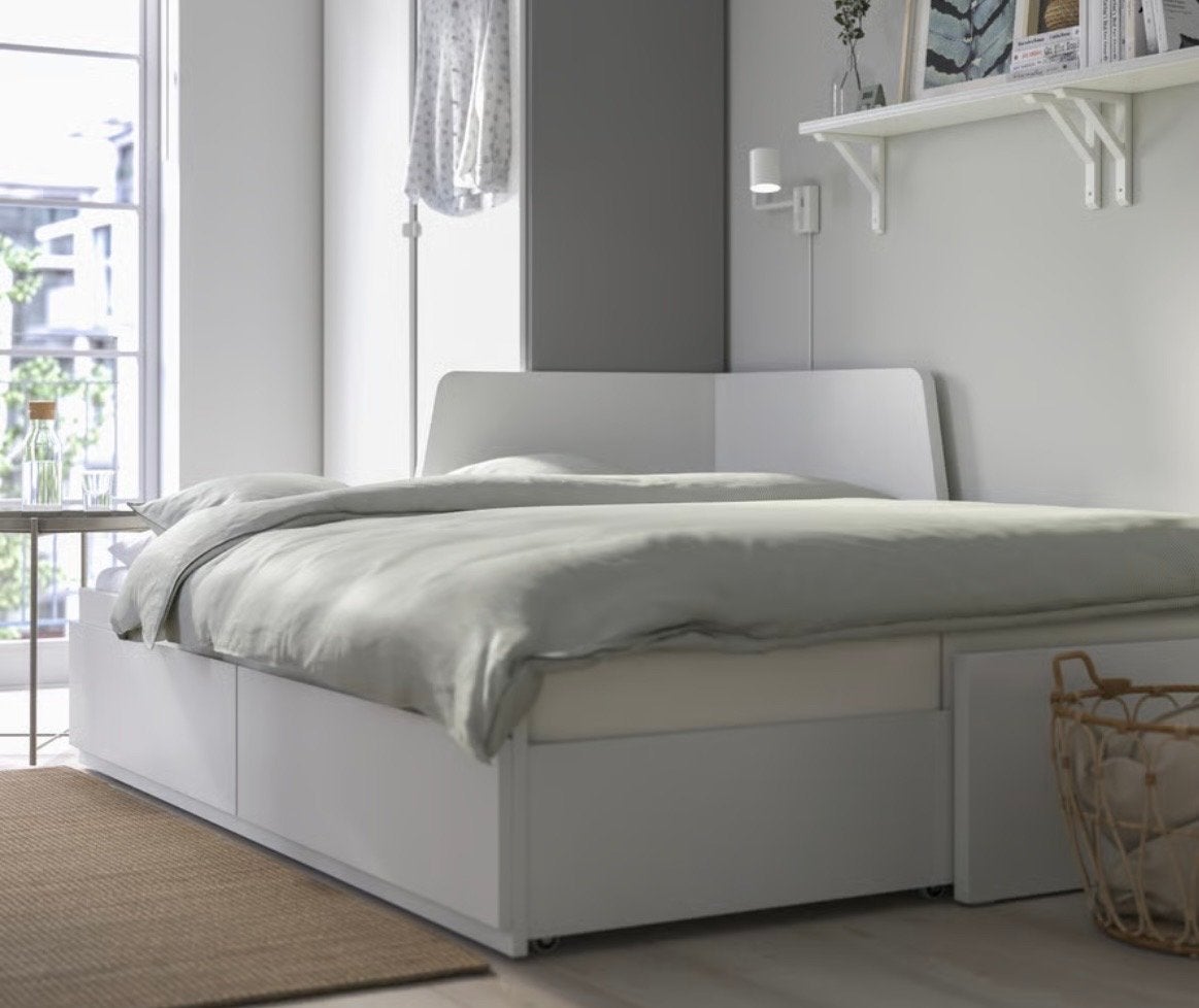 IKEA Flekke bedbank 80x200 (uitschuifbaar naar 160x200), Ophalen, Verstelbaar, Wit, Tweepersoons