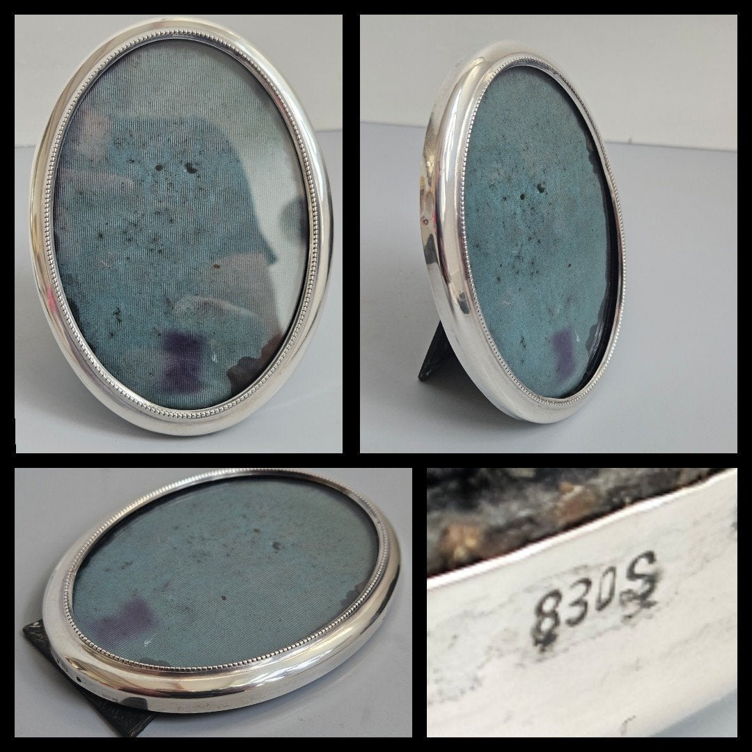 antiek zilver,  ovale zilveren fotolijstje met parelrand, Ophalen of Verzenden, Zilver
