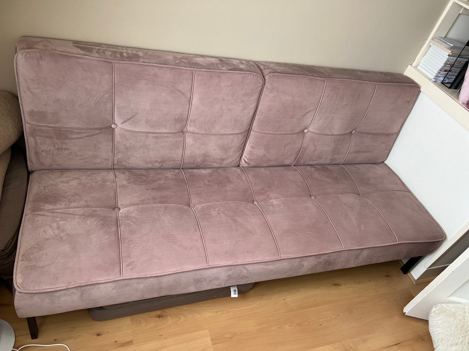 Lila/ oudroze kleurige velvet slaapbank, Ophalen, Overige kleuren, Zo goed als nieuw, Overige maten