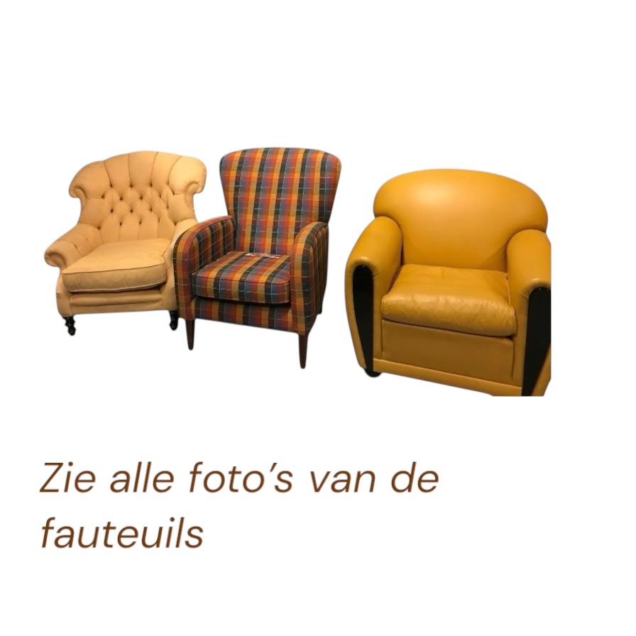 Diverse Engelse tijdloze fauteuils in stof-leer Showmodellen, Ophalen, Stijlvol -Engels - Tijdloos - Vintage, 100 tot 125 cm, Zo goed als nieuw