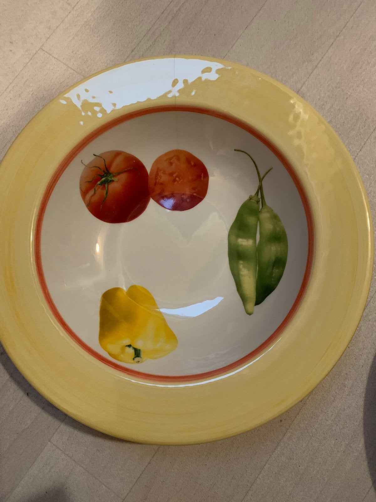 6x Oil & Vinegar diepe borden  met groenteprint, Huis en Inrichting, Gebruikt, Overige merken, Keramiek, Ophalen of Verzenden