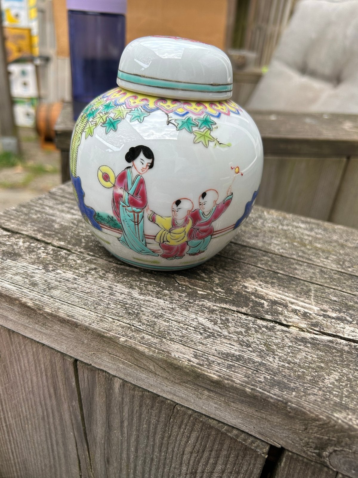 Antieke Chinese gemberpot met deksel - Porselein, Ophalen of Verzenden