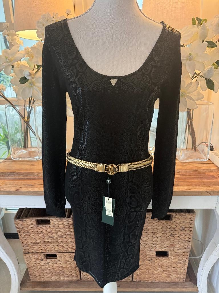 Ongedragen, Zwarte, coated jurk Guess, L/40, ZGAN., Maat 38/40 (M), Zwart, Ophalen of Verzenden, Zo goed als nieuw