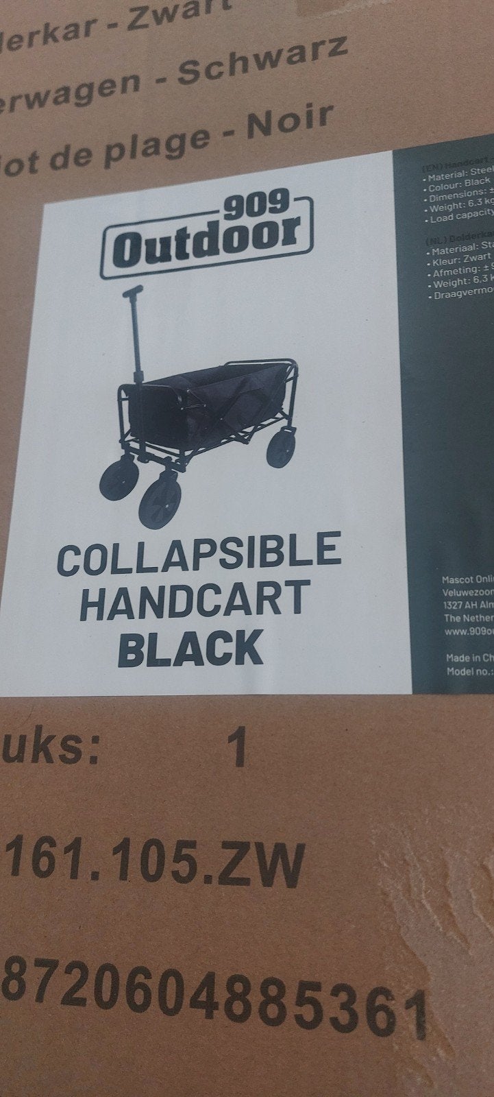 Nieuwe Opvouwbare Bolderkar Zwart - 909 Outdoor, Ophalen, Opvouwbaar, Nieuw