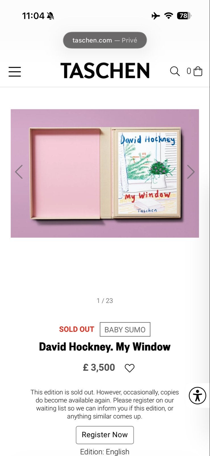 David Hockney. My Window - Taschen Baby Sumo, Ophalen, Zo goed als nieuw, Europa overig