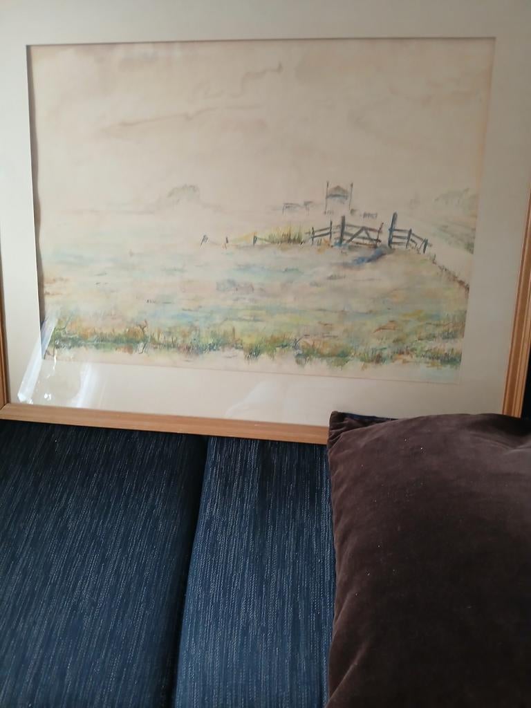 Aquarel  van boerderij in landschap, Ophalen