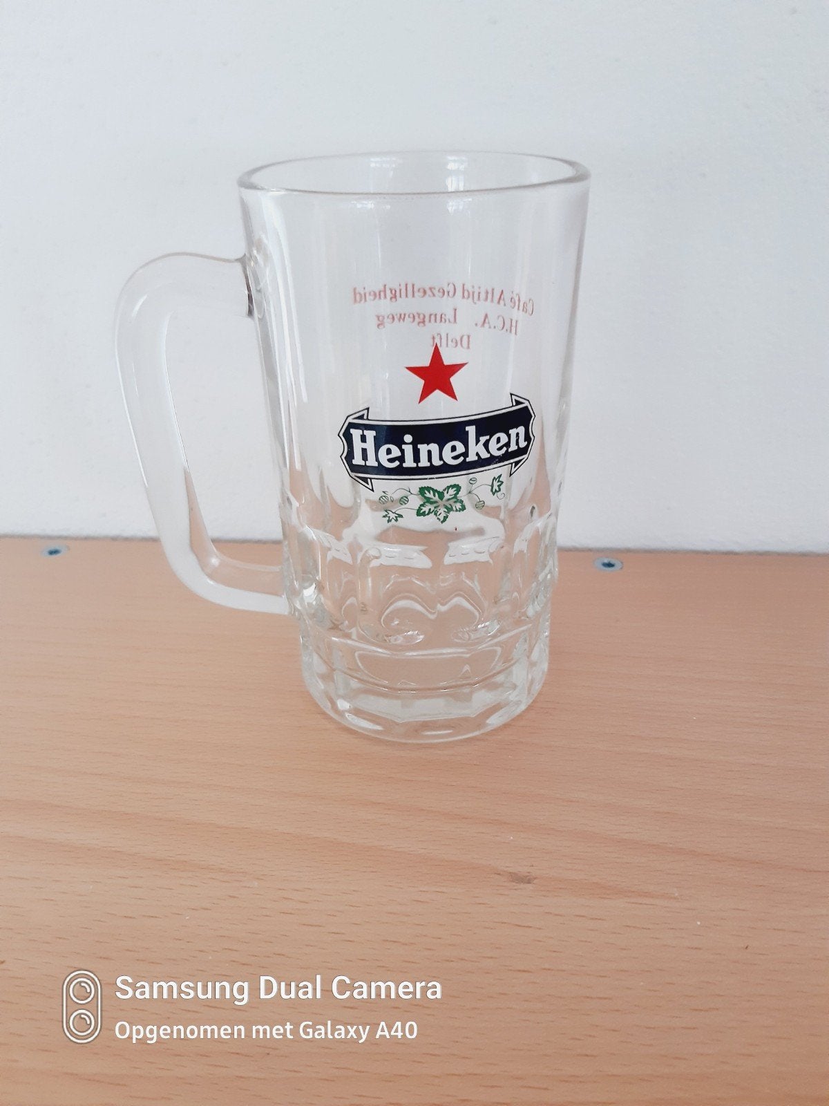 Mooie Heineken glazen pul dubbel druk, Ophalen of Verzenden, Zo goed als nieuw, Pul(len), Heineken
