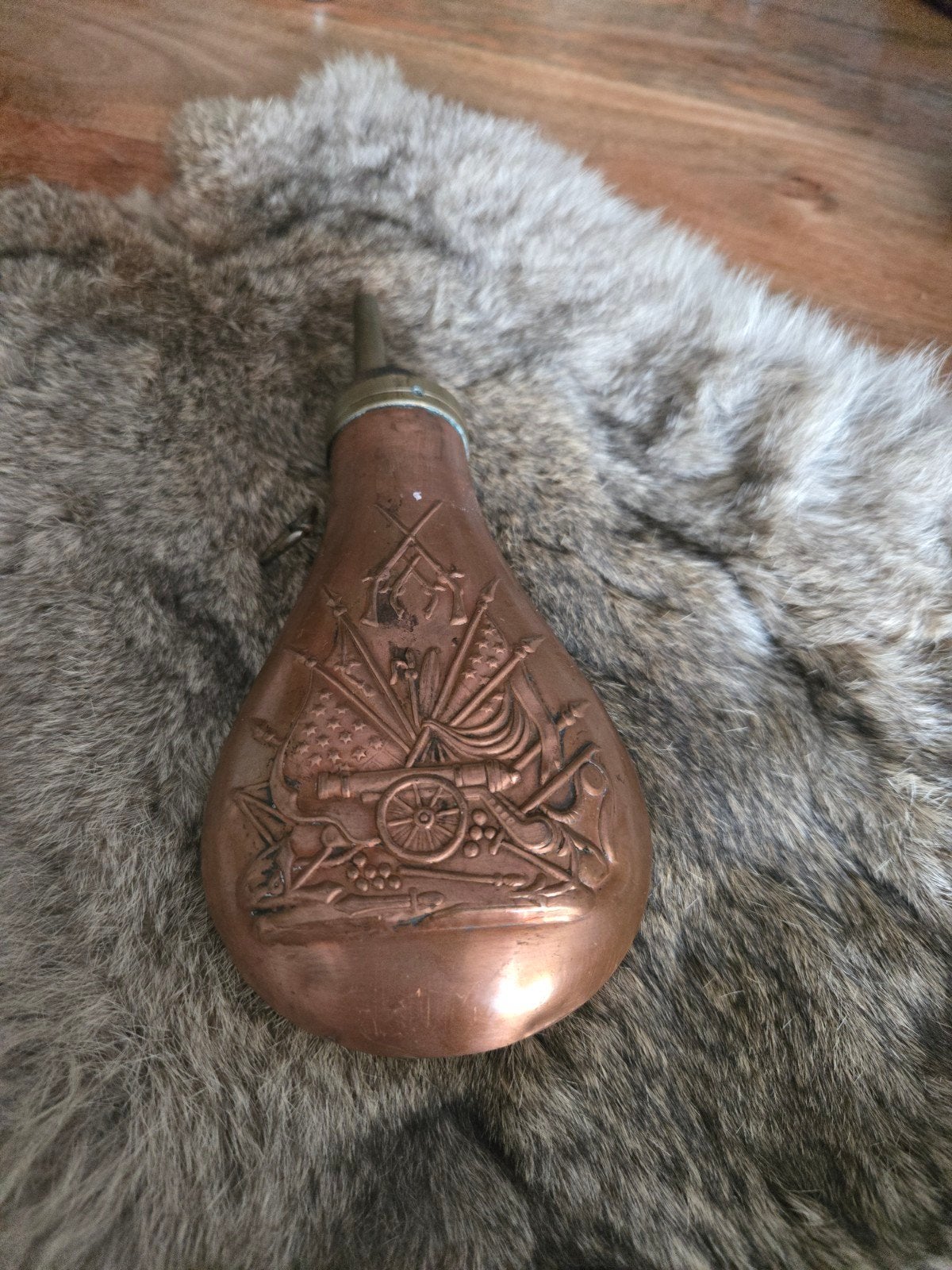 Antieke koperen kruithoorn, 19e eeuw, Antiek en Kunst, Ophalen of Verzenden