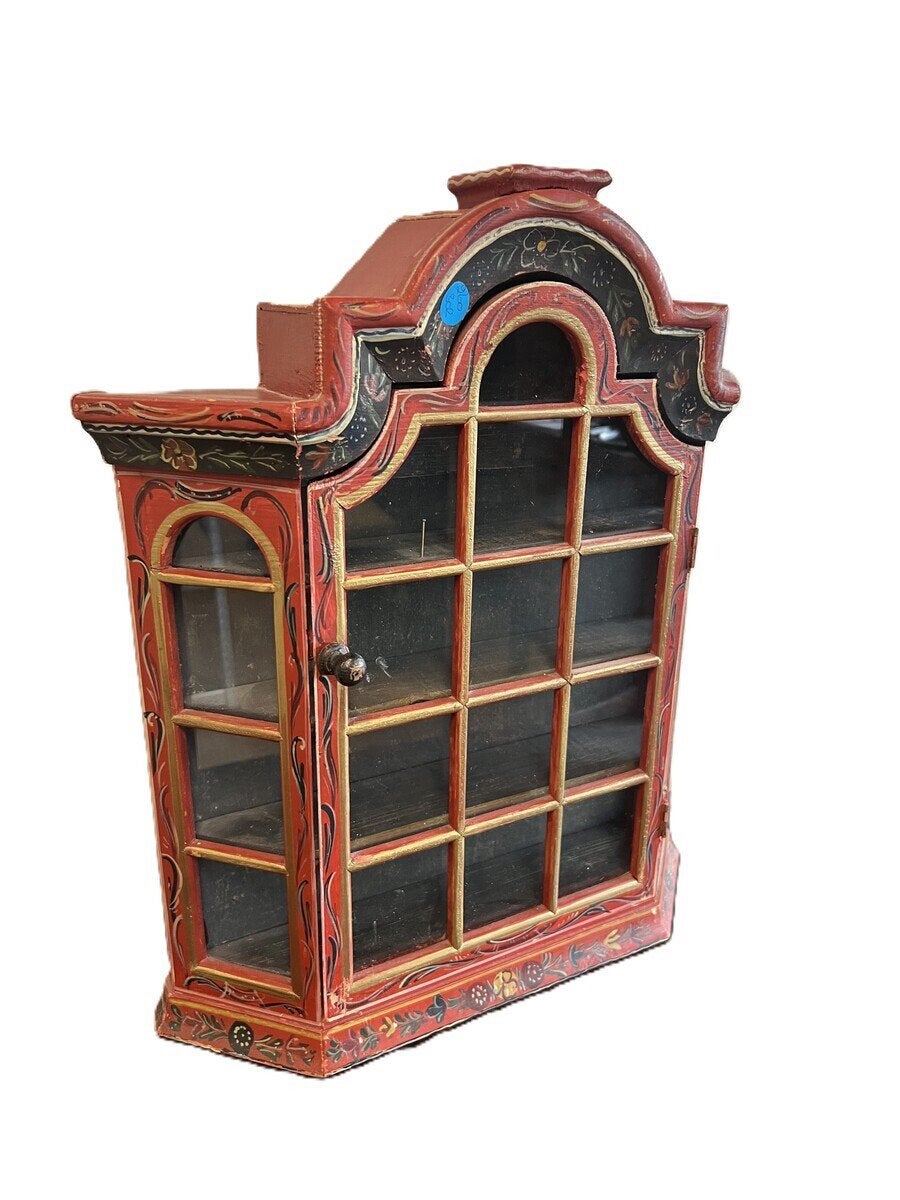 Kavel 82 - Beschilderd Hindelooper wand-vitrinekastje, Ophalen, Zo goed als nieuw, 25 tot 50 cm, Minder dan 100 cm