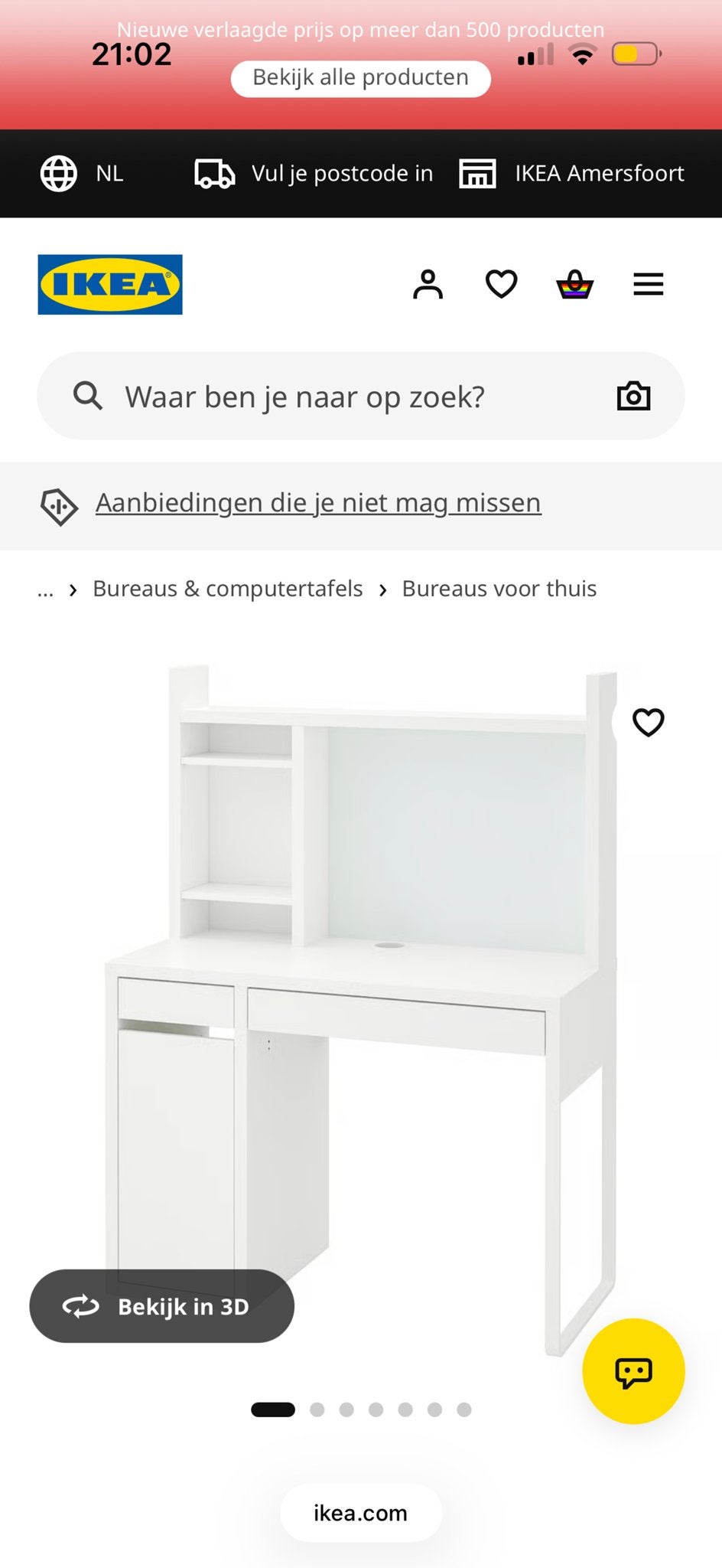 Wit IKEA bureau met opbouw en lades, Gebruikt, Met lades, Spaanplaat of MDF, Ophalen of Verzenden
