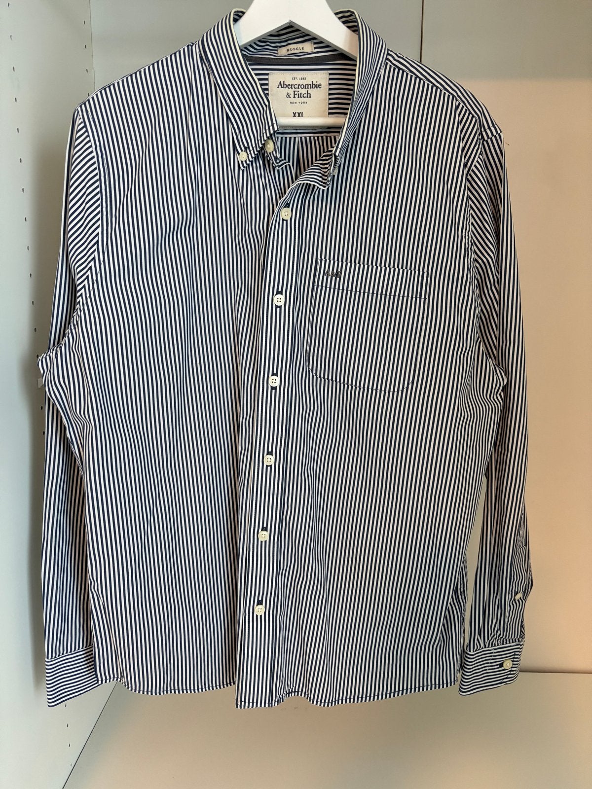 Abercrombie & Fitch gestreept overhemd XXL, Ophalen of Verzenden, Zo goed als nieuw, Blauw, Overige halswijdtes