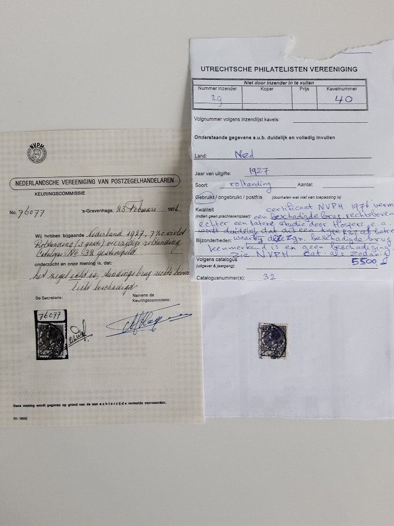 postzegel 3 gaats roltanding 1927, Postzegels en Munten, Ophalen of Verzenden, Gestempeld
