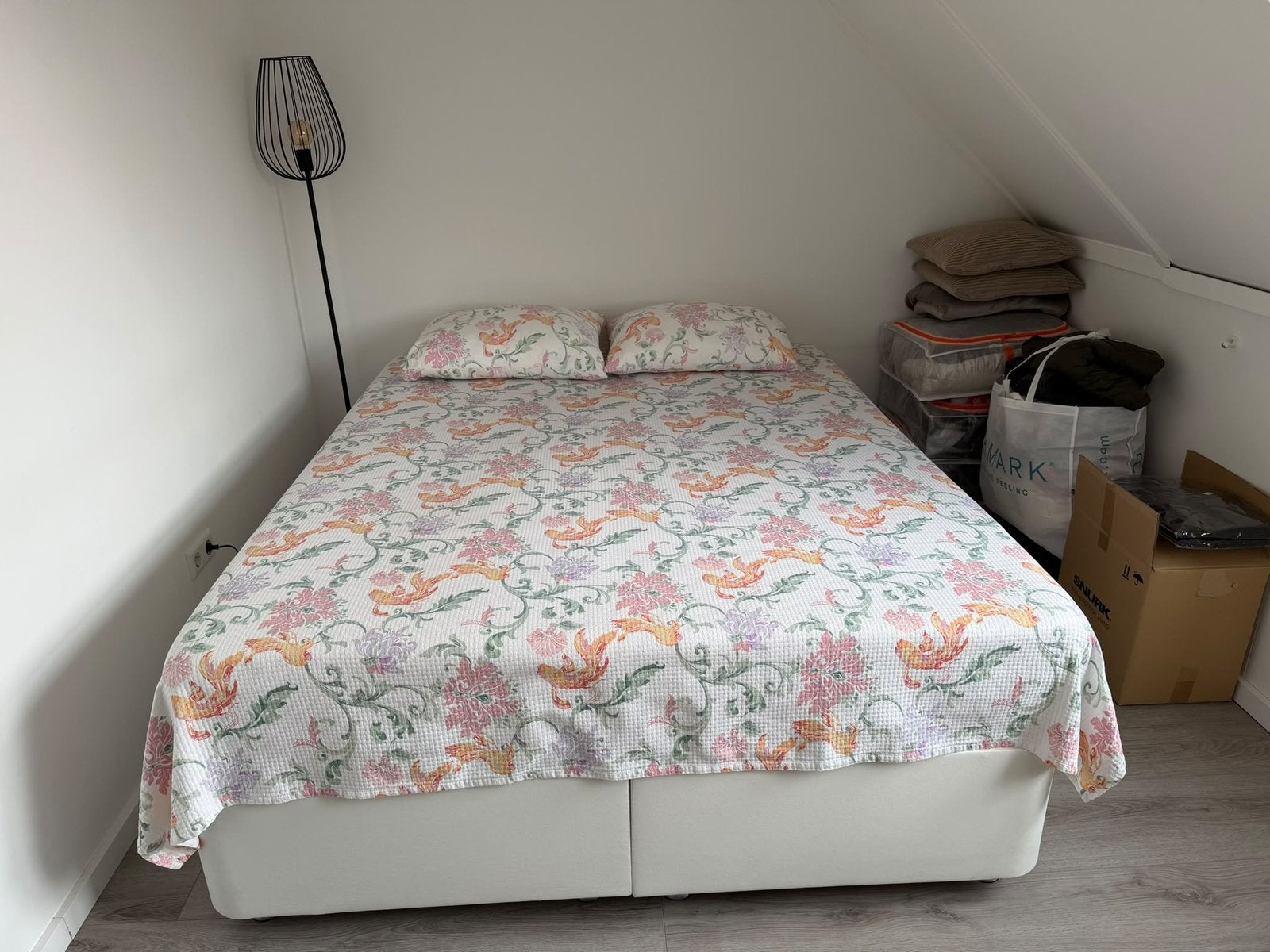 Boxspring bed 2 persoons bed + Opbergruimte + Matras, Ophalen, Overige materialen, Wit, Tweepersoons