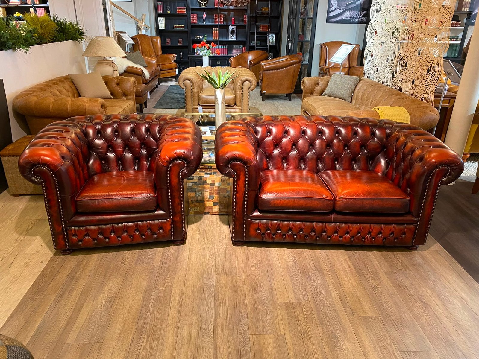 Engelse Springvale chesterfield 2+1 bankstel oxblood rood, Ophalen of Verzenden