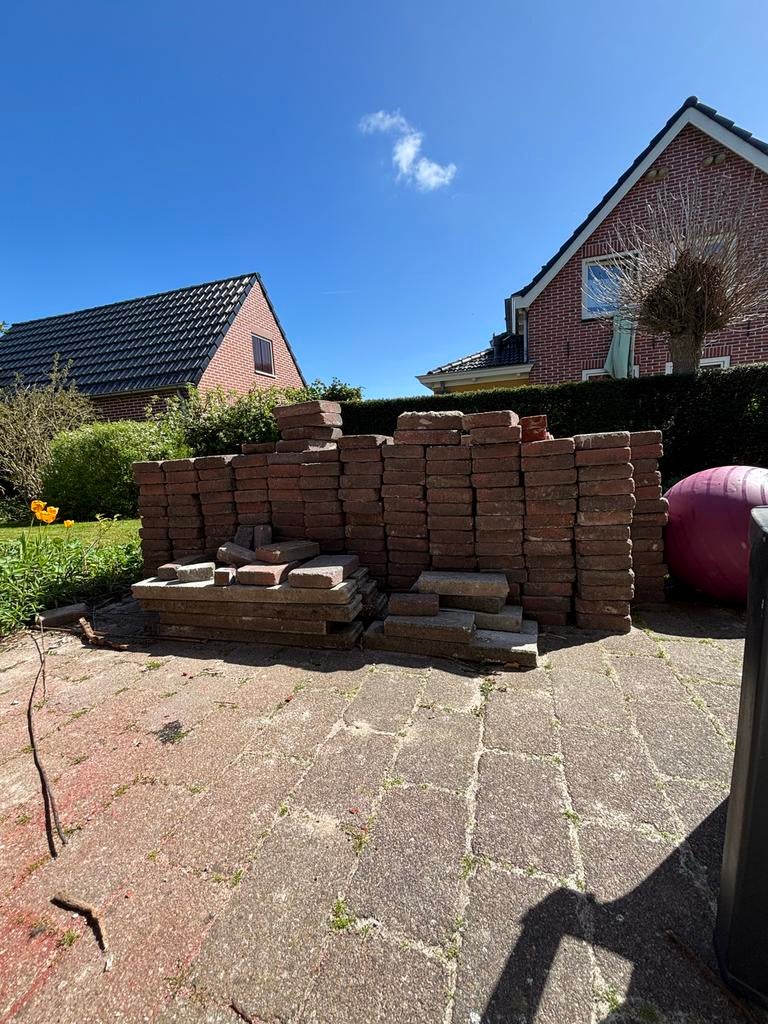 Terrastegels 20x30 rood/blauw - Gebruikt, Tuin en Terras, Ophalen, Gebruikt, 10 m² of meer, Beton