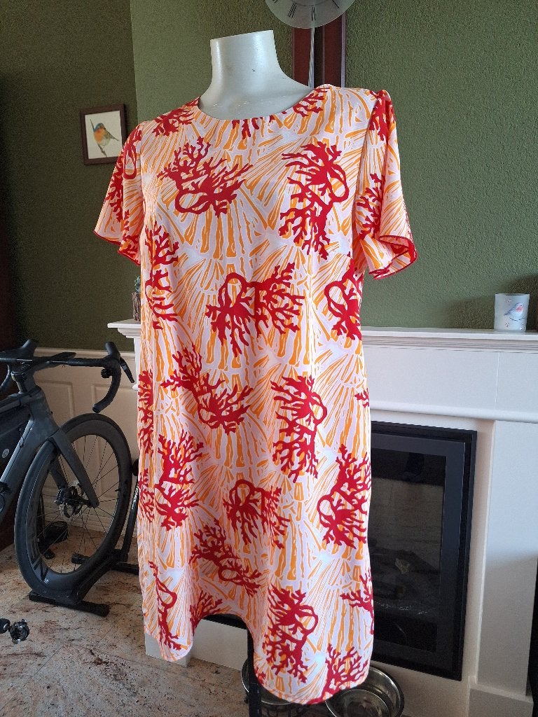 Due Amanti koraal jurk wit oranje roze 3 40 L met zakken, Kleding | Dames, Maat 38/40 (M), Verzenden, Oranje, Zo goed als nieuw