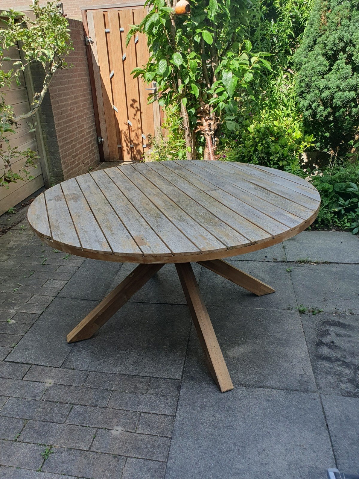 Ronde tuintafel van de karwei, Ophalen, Gebruikt, Rond, Hout