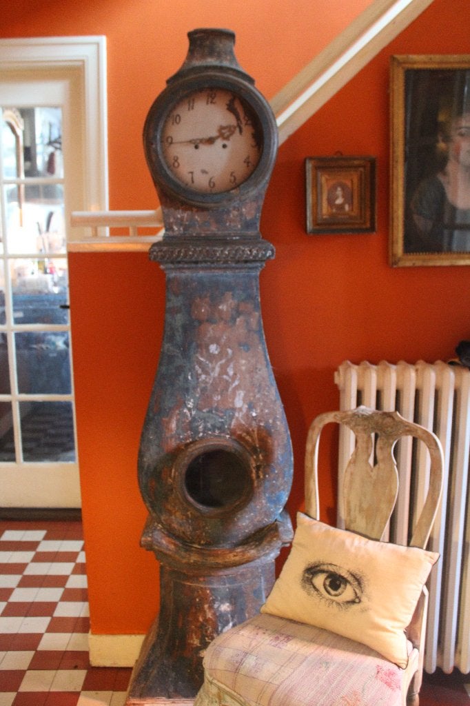 Antieke zweedse gustavian Mora klok gustaviaans blauwgrijs, Antiek en Kunst, Antiek | Klokken, Ophalen of Verzenden