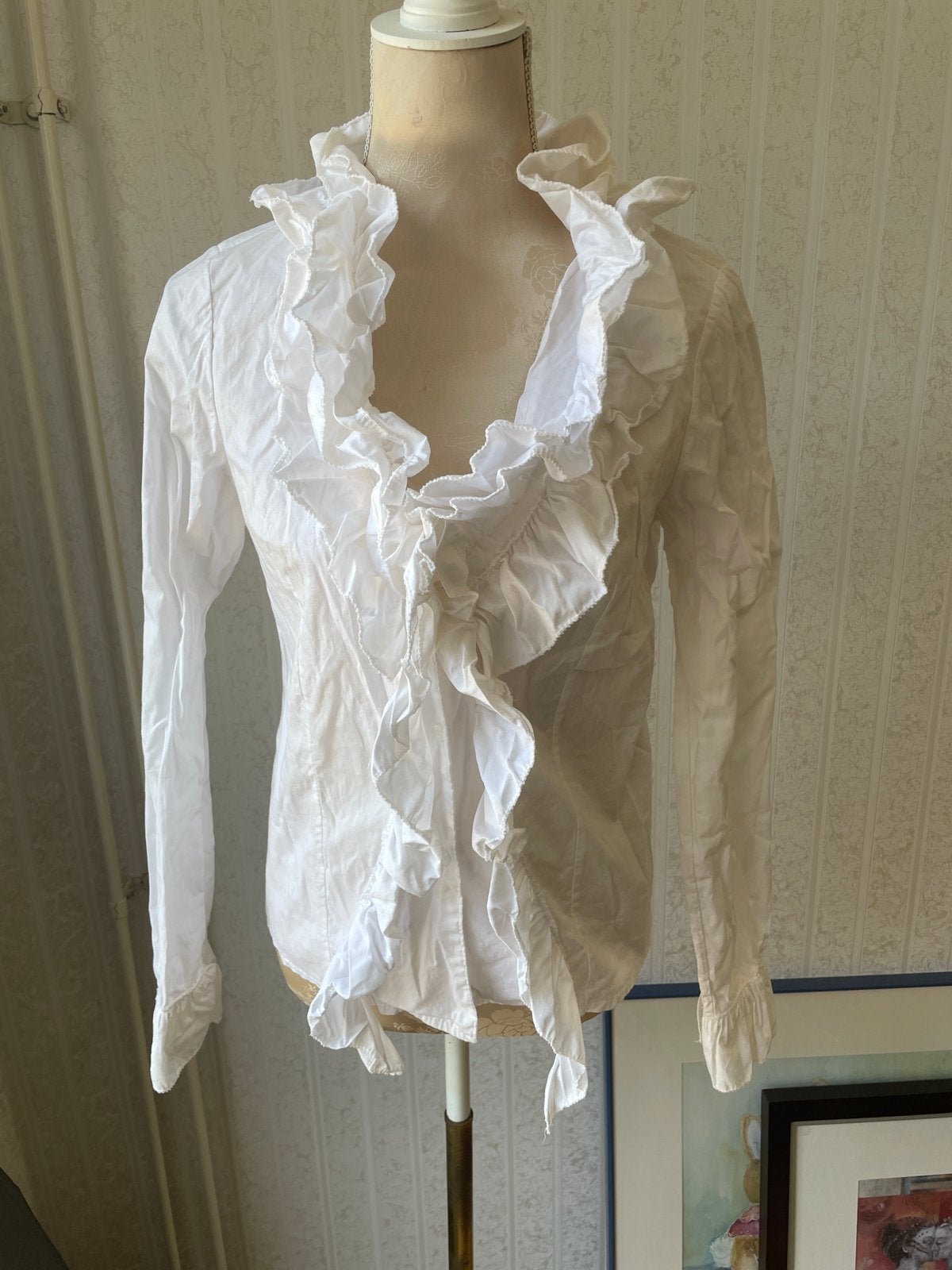 Witte blouse met ruches, Ophalen of Verzenden, Gedragen, Maat 36 (S), Wit