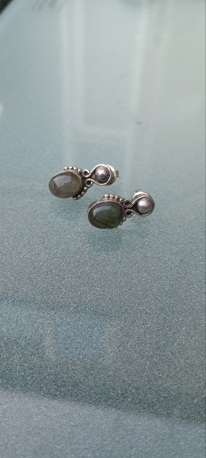 Vintage Zilveren oorbellen met labradoriet, Ophalen of Verzenden, Zo goed als nieuw, Zilver, Zilver