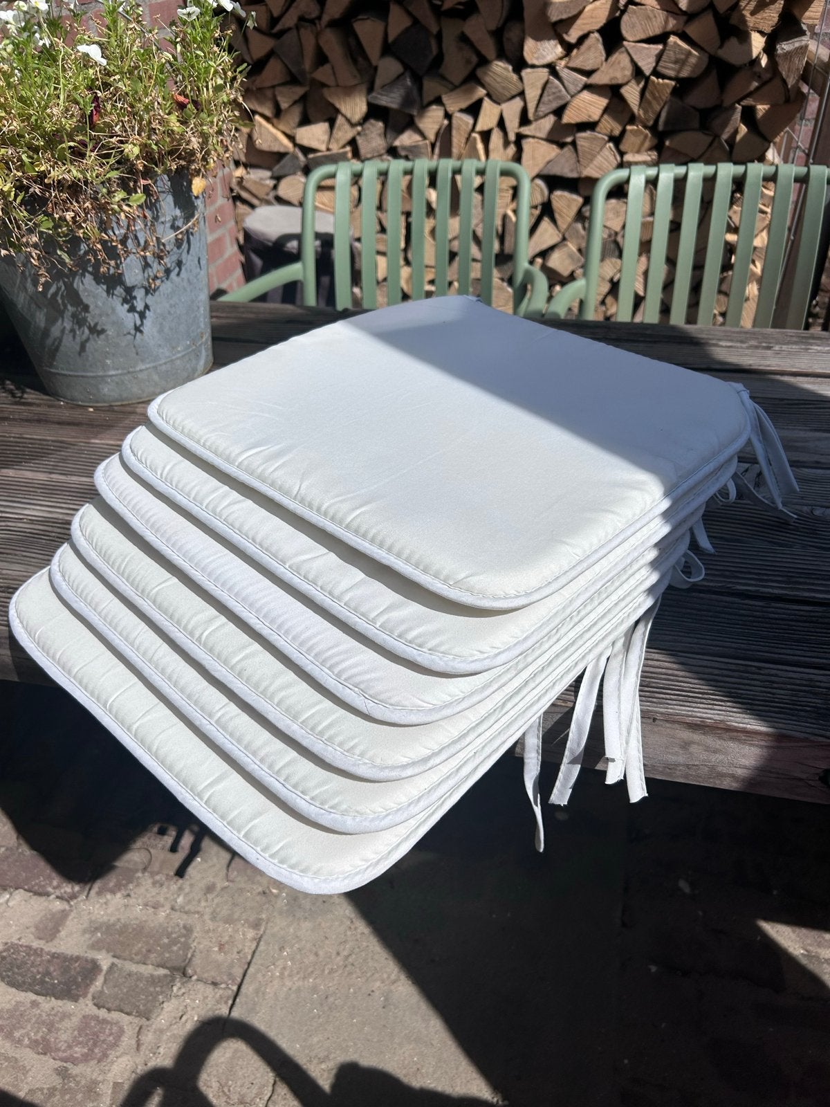 6x Xenos tuinstoelkussens - beige, Ophalen, Beige, Vierkant, Zo goed als nieuw