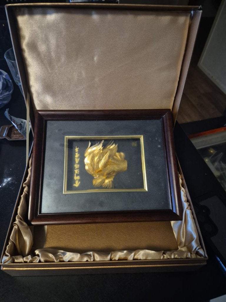 Uniek 3D Gouden Kunstwerk in Lijst - HSBC Limited Edition, Abstract, Ophalen of Verzenden, Ingelijst, Overige onderwerpen