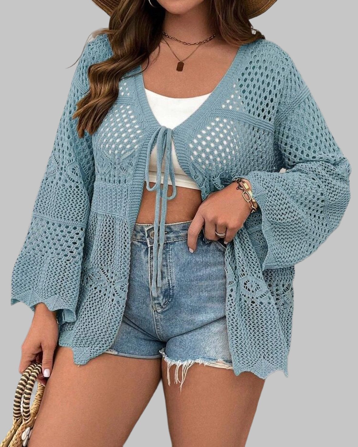 Gehaakt vest met strik detail - Blauw(44-50, Verzenden, Nieuw, Blauw, Trui of Vest