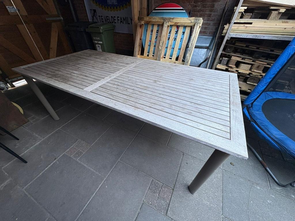 Mooie grote tuintafel met hardhouten blad, Tuin en Terras, Tuintafels, Ophalen, Gebruikt, Rechthoekig, Hout