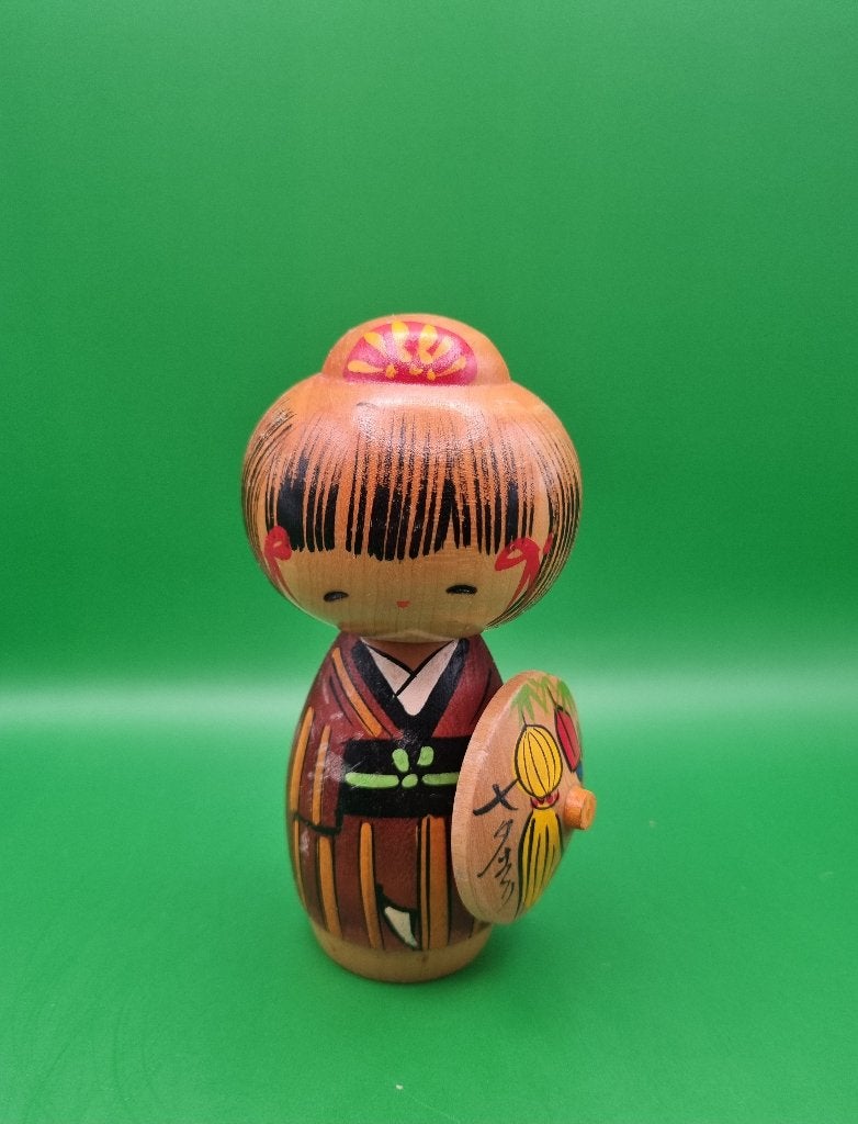 Vintage Kokeshi van Minori, Hout, Geschilderd, Ophalen of Verzenden, 14 cm