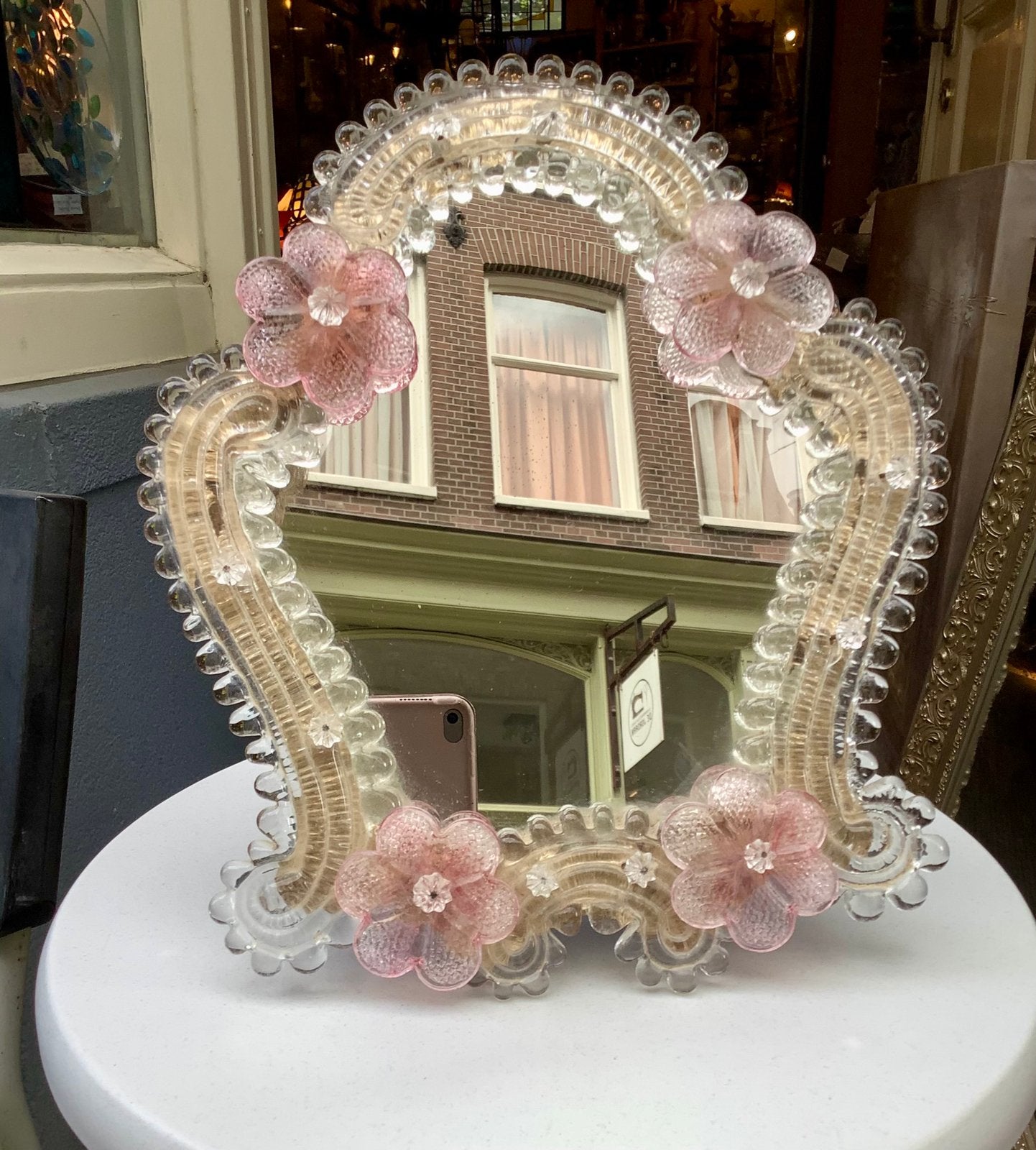 Oude Murano spiegel met bloemen, Ophalen of Verzenden