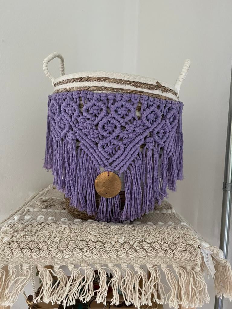 Bohemian ibiza macrame grote mand handmade, Ophalen of Verzenden, Nieuw, Rond, Riet