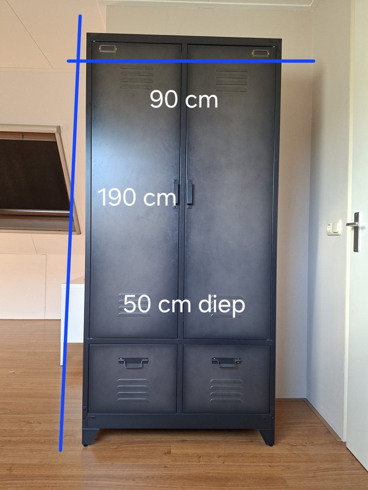 Metalen kledingkast met lades en hangruimte, Huis en Inrichting, Kasten | Kledingkasten, Ophalen, 50 tot 100 cm, Zo goed als nieuw
