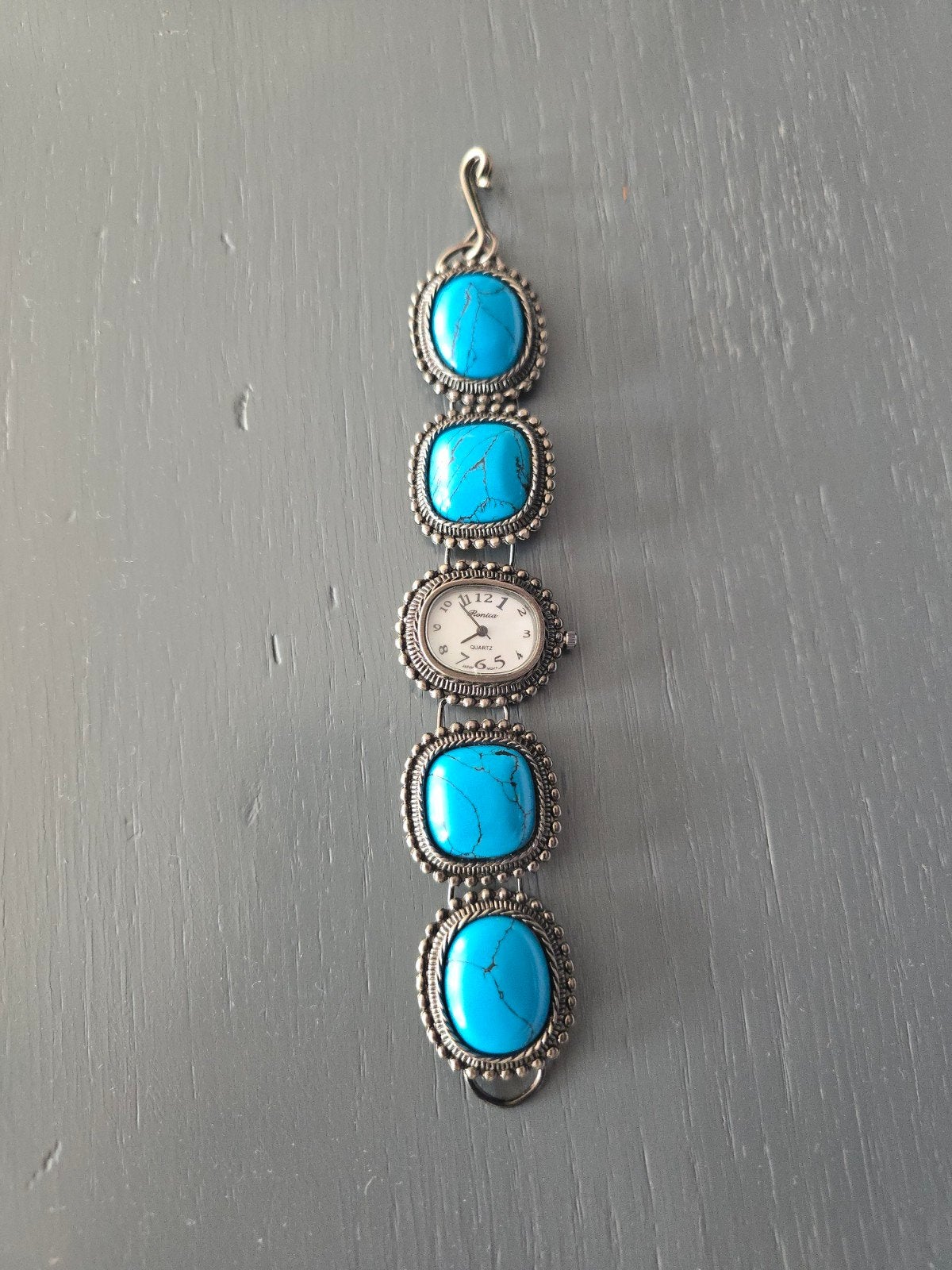 Vintage Ronica horloge met turkooiskleurige inleg €19, Ophalen of Verzenden, Staal, Overige merken