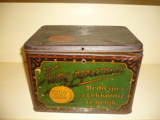 Mie18<> antiek king pepermunt blik, Verzamelen, Verzenden, Gebruikt, Overige, Overige merken