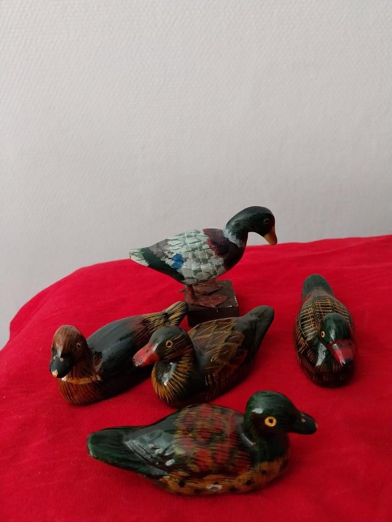 Set van 5 beschilderde eenden, Minder dan 20 cm, Handgemaakt, Ophalen of Verzenden, Steen of Keramiek