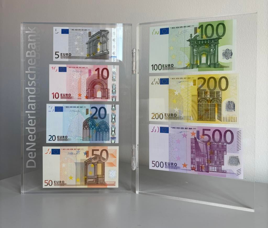 De Nederlandsche Bank eurobiljetten display in plexiglas, Ophalen of Verzenden, Overige landen, 500 euro, Setje