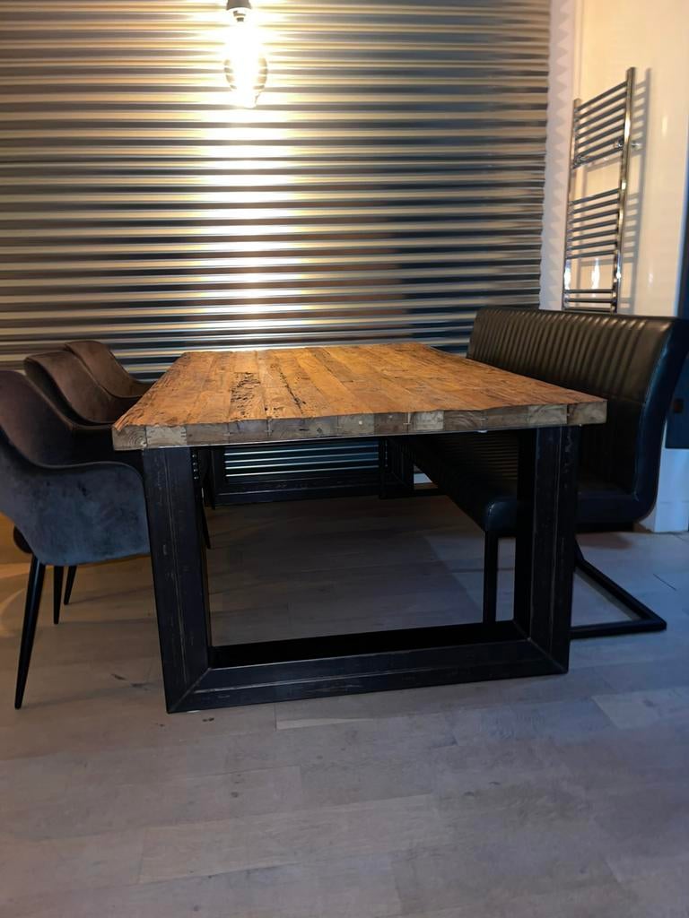 Robuust eettafel van wagonplanken, Huis en Inrichting, Tafels | Eettafels, Ophalen, 200 cm of meer, 50 tot 100 cm, Zo goed als nieuw