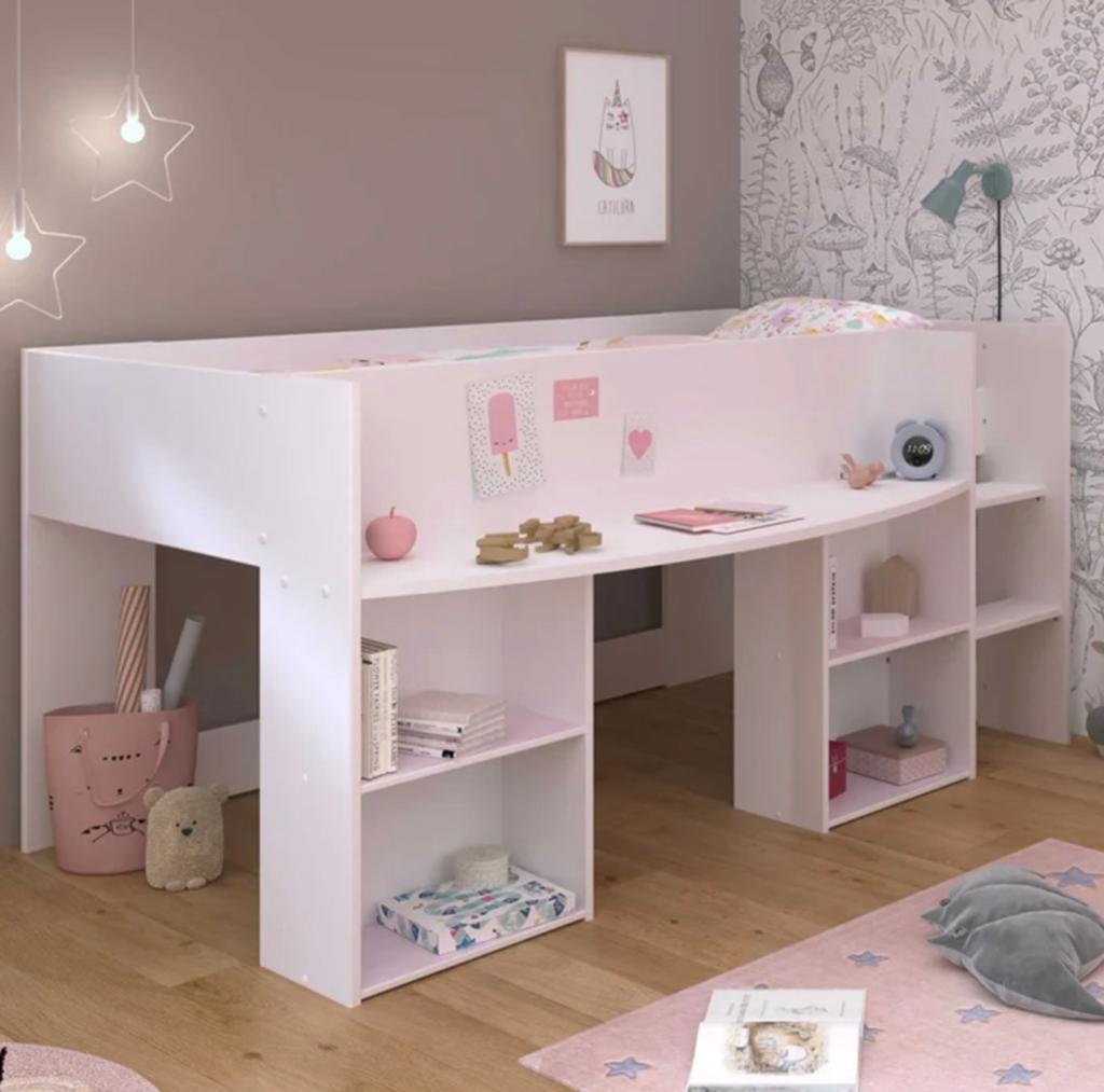 Parisot Halfhoogslaper 90x200 Wit, bureau, matras, opberg, Ophalen of Verzenden, Zo goed als nieuw, Halfhoogslaper