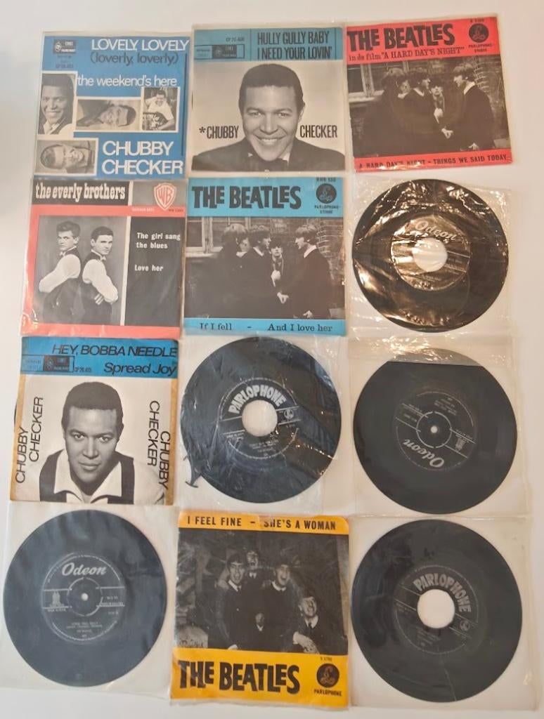 Vintage vinyl singles (7”) – Beatles, Chubby Checker, Everly, Cd's en Dvd's, Vinyl Singles, Gebruikt, Single, 1960 - 1969, Pop