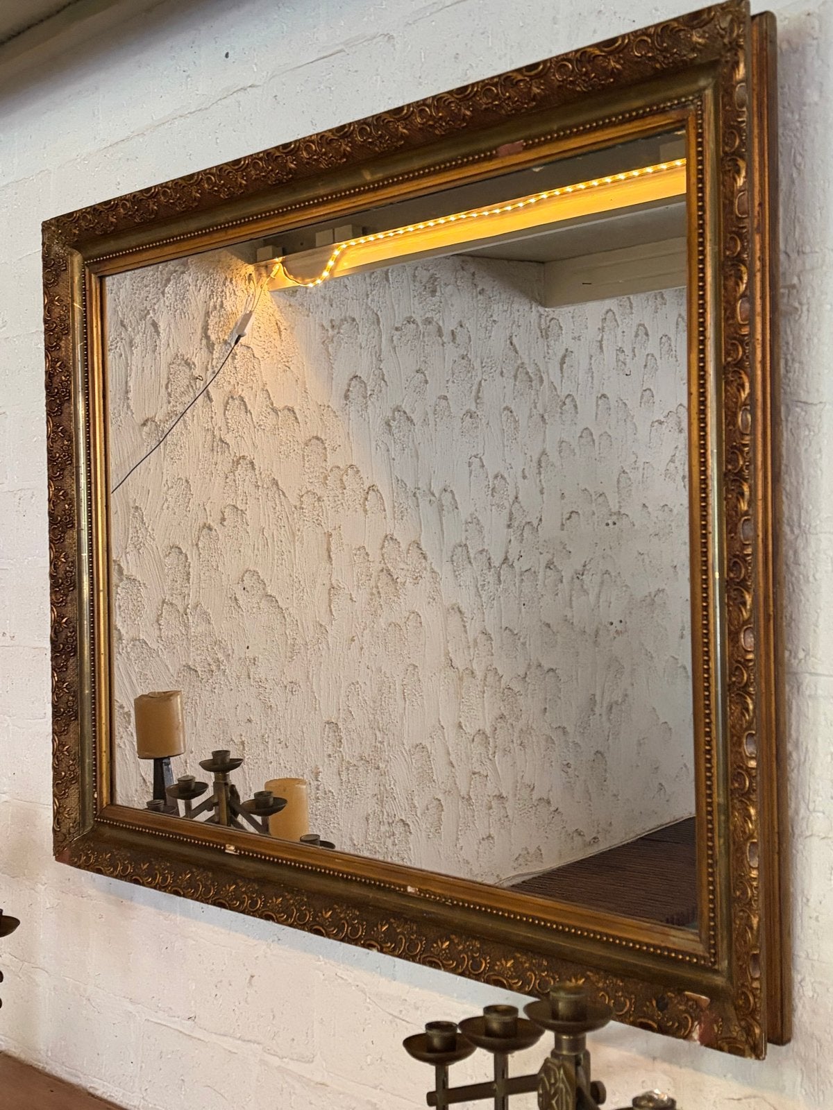 Antieke spiegel met gouden barokke lijst, Ophalen, Rechthoekig, 100 tot 150 cm
