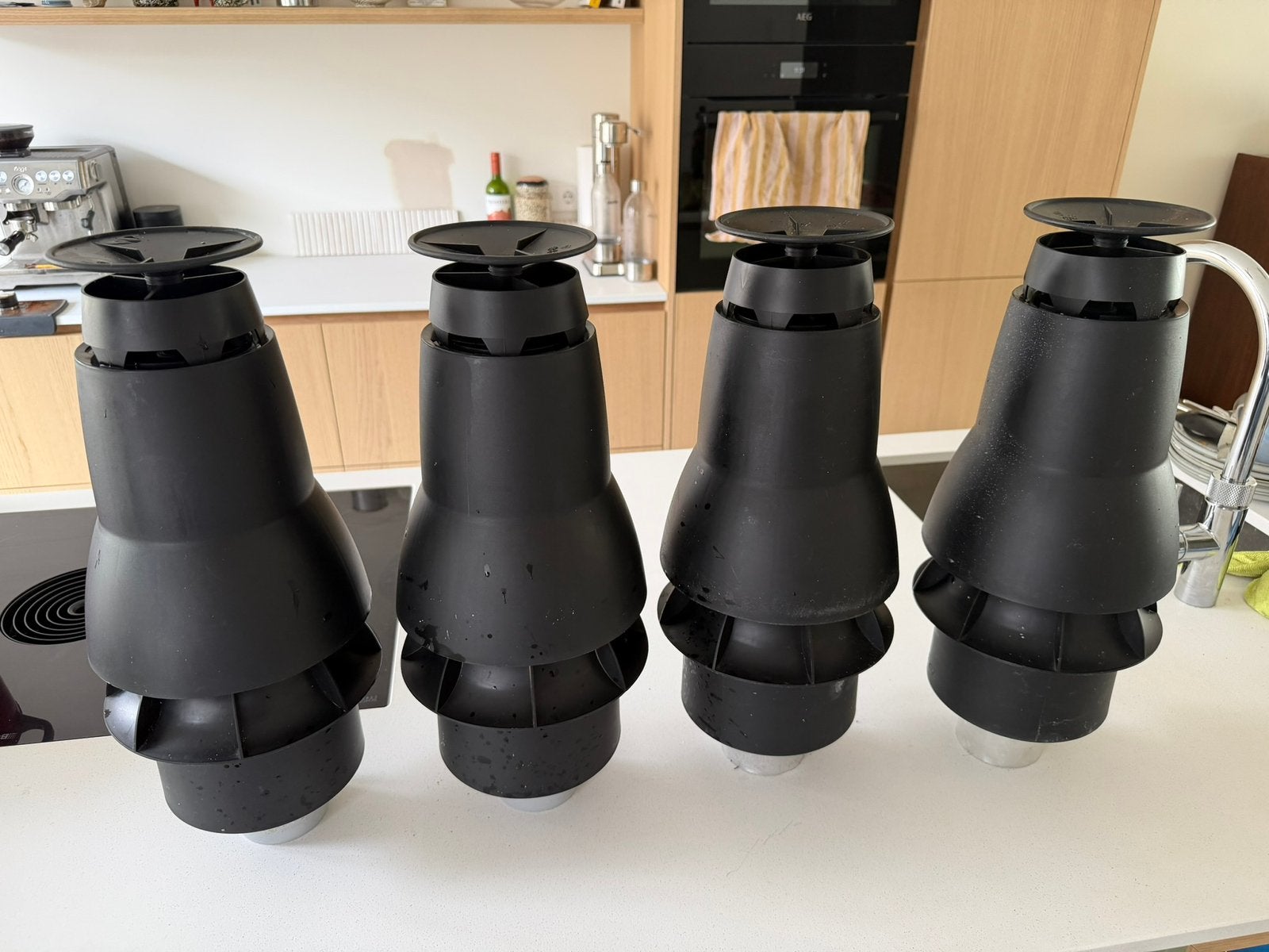 4x Burgerhout Rookgasafvoer-kap voor schoorsteen, Doe-het-zelf en Verbouw, Ventilatie en Afzuiging, Ophalen of Verzenden, Zo goed als nieuw