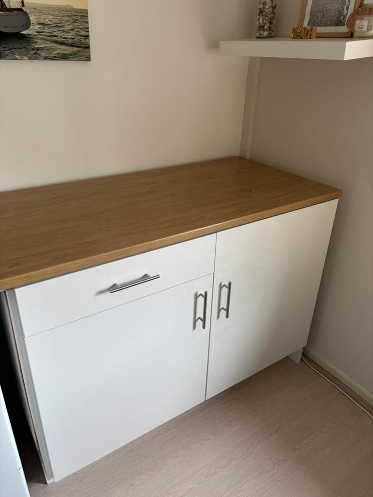 Keukenblok met lade en 2 kastjes met deuren, Huis en Inrichting, Keuken | Complete keukens, Ophalen, Wit, Enkelwandige keuken