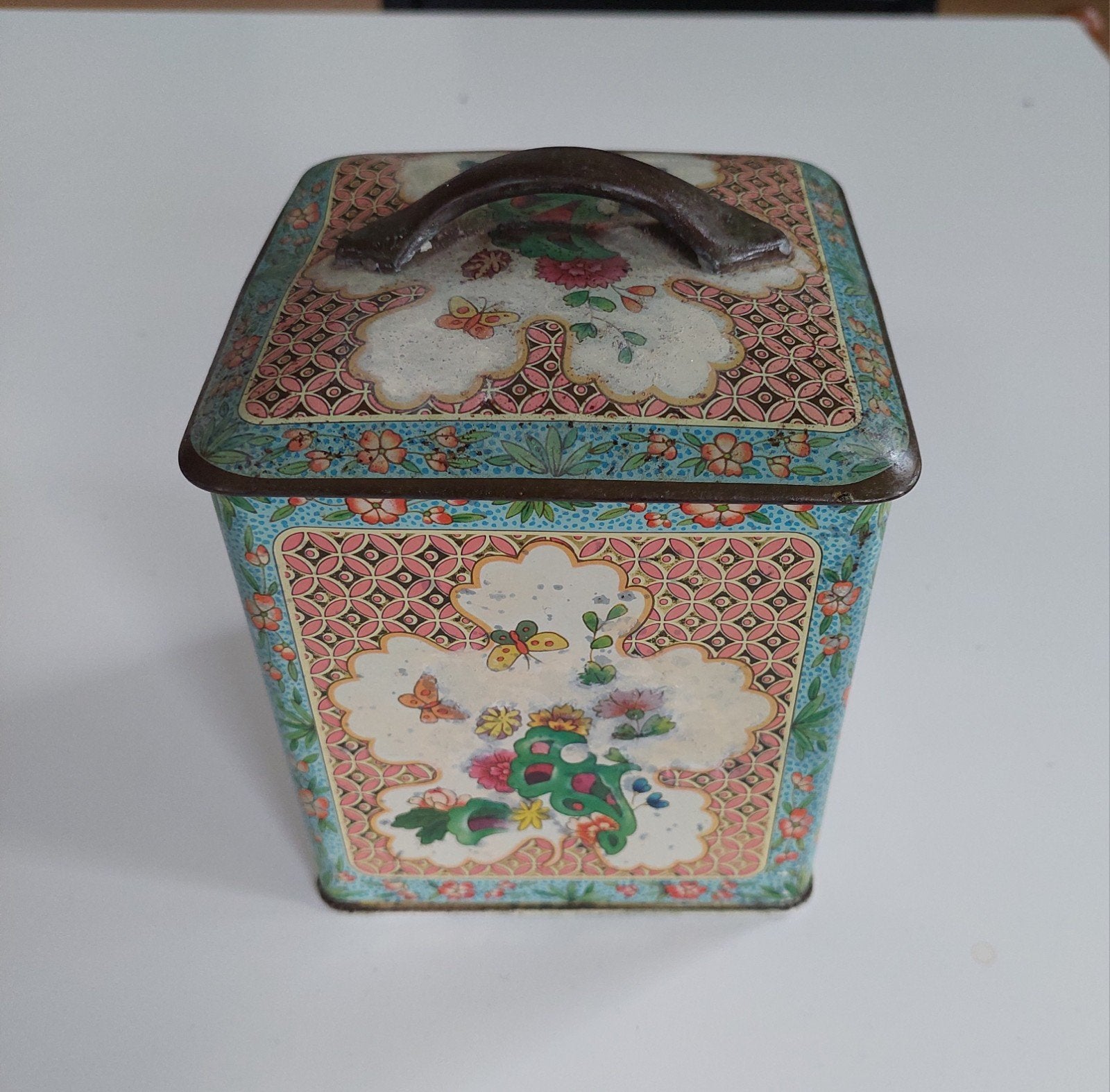 Leuk oud blik, theeblik, mooie decoratie. Vintage jaren 60., Ophalen of Verzenden, Gebruikt, Overige