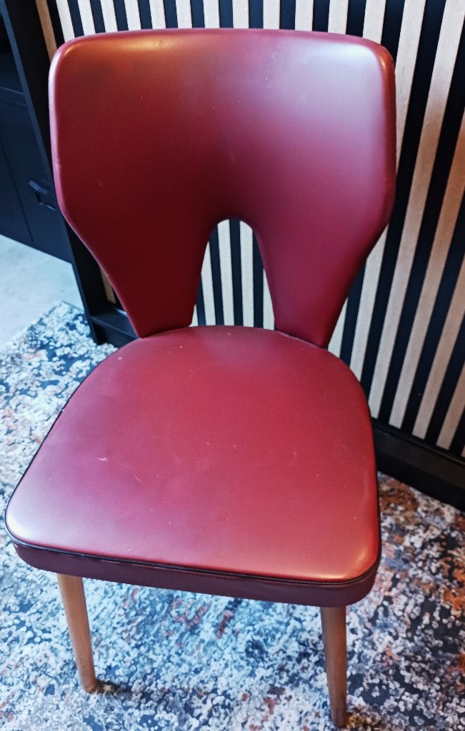 Unieke Mid-Century Vintage Stoel met Bordeauxrode Skai, Ophalen, Gebruikt, Vintage / Mid-century Modern / Jaren 60 / Coctail Stoel / Retro