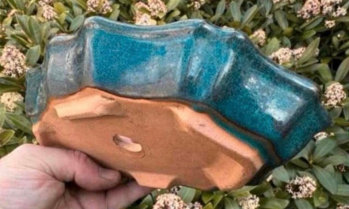 Bonsai schaal blauw geglazuurd aardewerk 22,4x14,9x4,1, Tuin en Terras, Ophalen of Verzenden, Zo goed als nieuw, Overige vormen